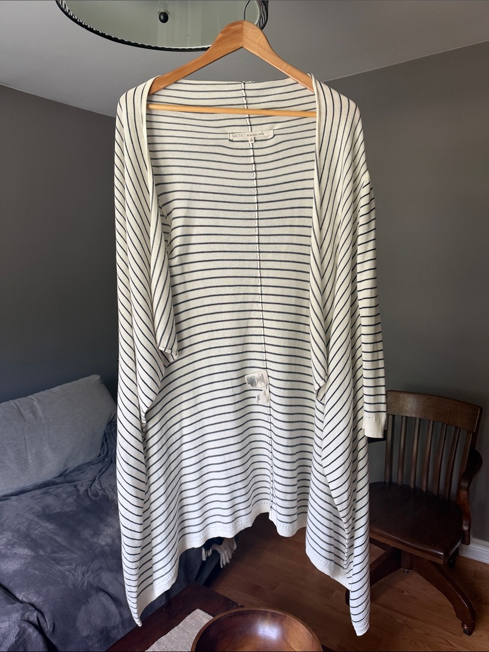 RACHEL Rachel Roy Cream and Black Striped Open-Front Cardigan